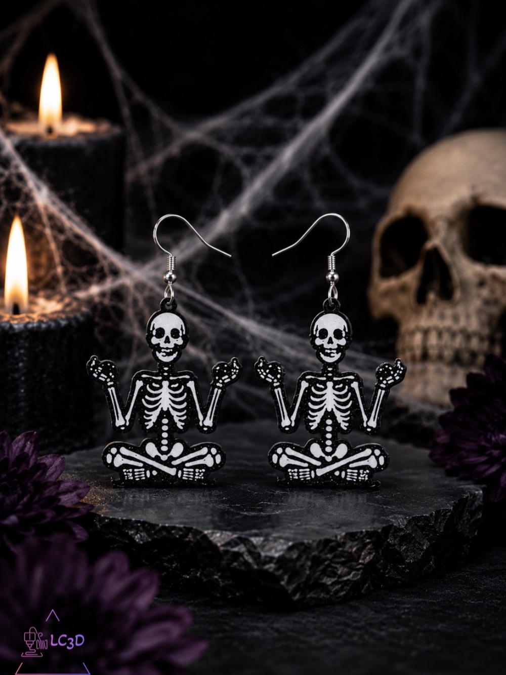 Halloween Skeleton Yoga Earrings - Black and White